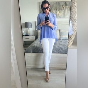 NWT $258 Eileen Fisher Silk Georgette high low tunic blouse periwinkle blue M